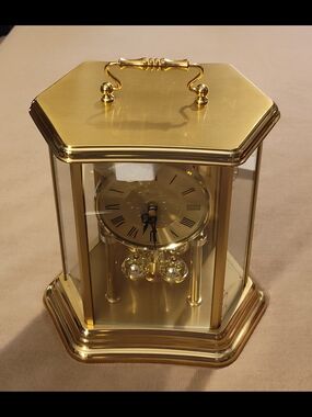 NWT & Vintage! Bulova Gold Hexagonal Glass (((Mantel))) Clock